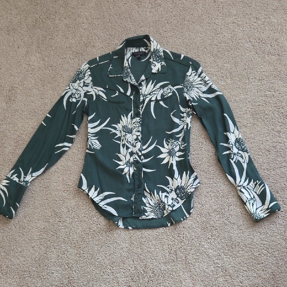 rag & bone Tops - Rag & Bone Green and White Floral Shirt